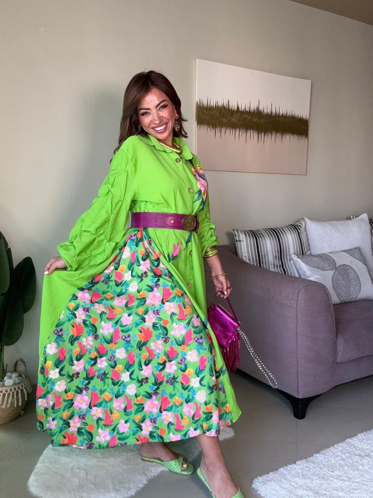 Colorful Hand-Painted Dress 💚