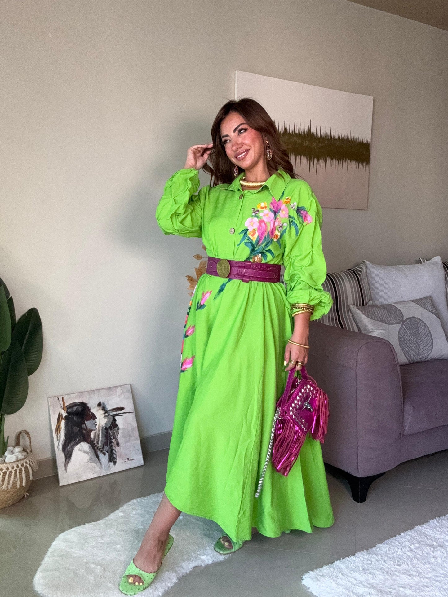 Colorful Hand-Painted Dress 💚